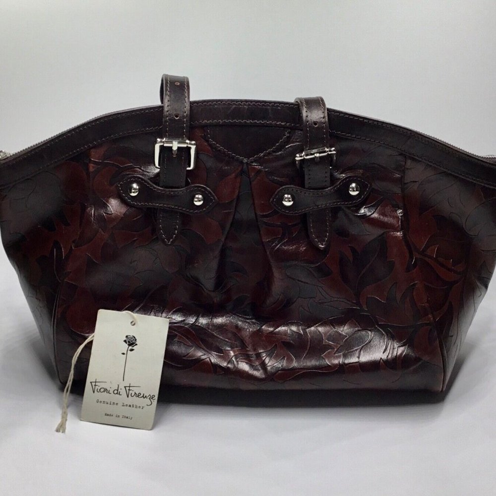 Fiori Di Firenze Womens Embossed Leather Purse Shoulder Satchel Handbag Italy